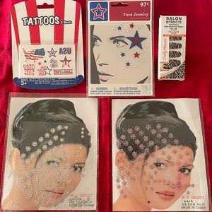 LEOPARD HAIR NAIL STICKERS , FACE JEWELRY, STICK ON TATTOOS AND HAIR JEWELERY